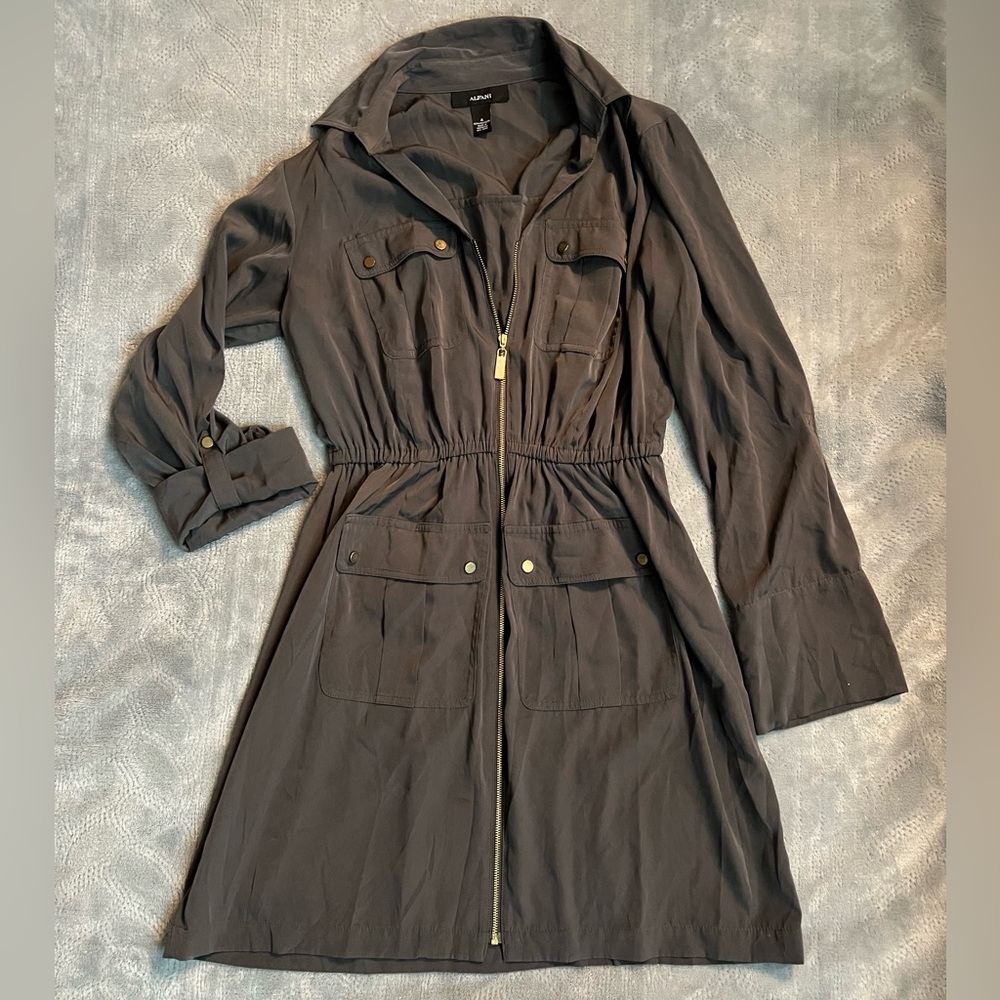 Alfani Gray/Green Zip-Up Dress with Pockets